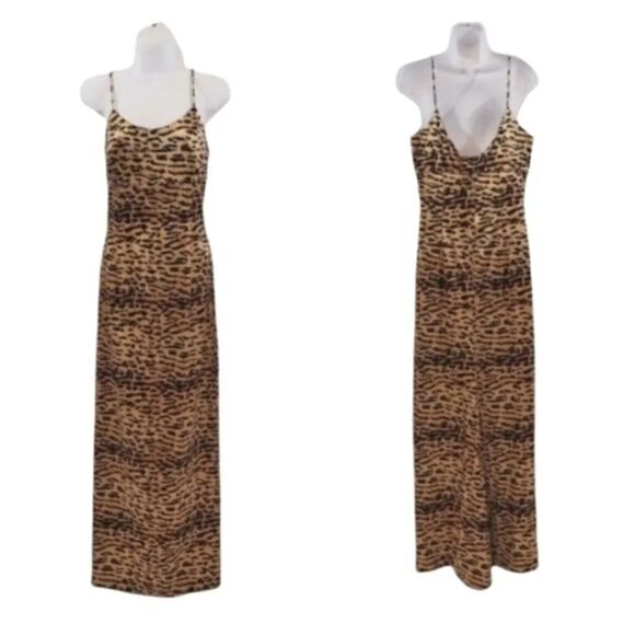 Vintage Gunne Sax Jessica McClintock Animal Print Maxi Satin Dress Size 9/10 - Picture 7 of 15